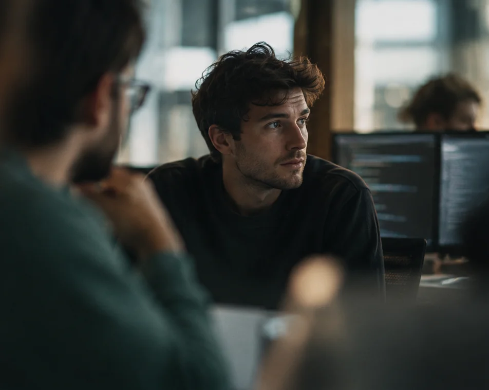An engineer in conversation with a colleague